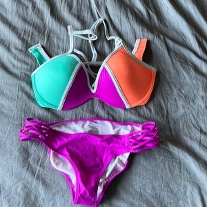 Pink by Victoria’s Secret bikini hot pink & orange top size S D-DD bottom size S